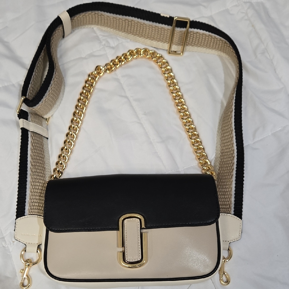 Marc Jacobs Black and Cream Crossbody with Gold Chain